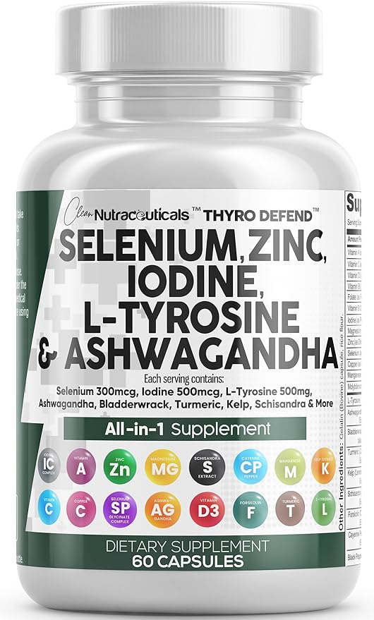 Selenium, Zinc, Iodine, L-Tyrosine Capsules – Supplement for Health, Metabolism, and Thyroid Support
